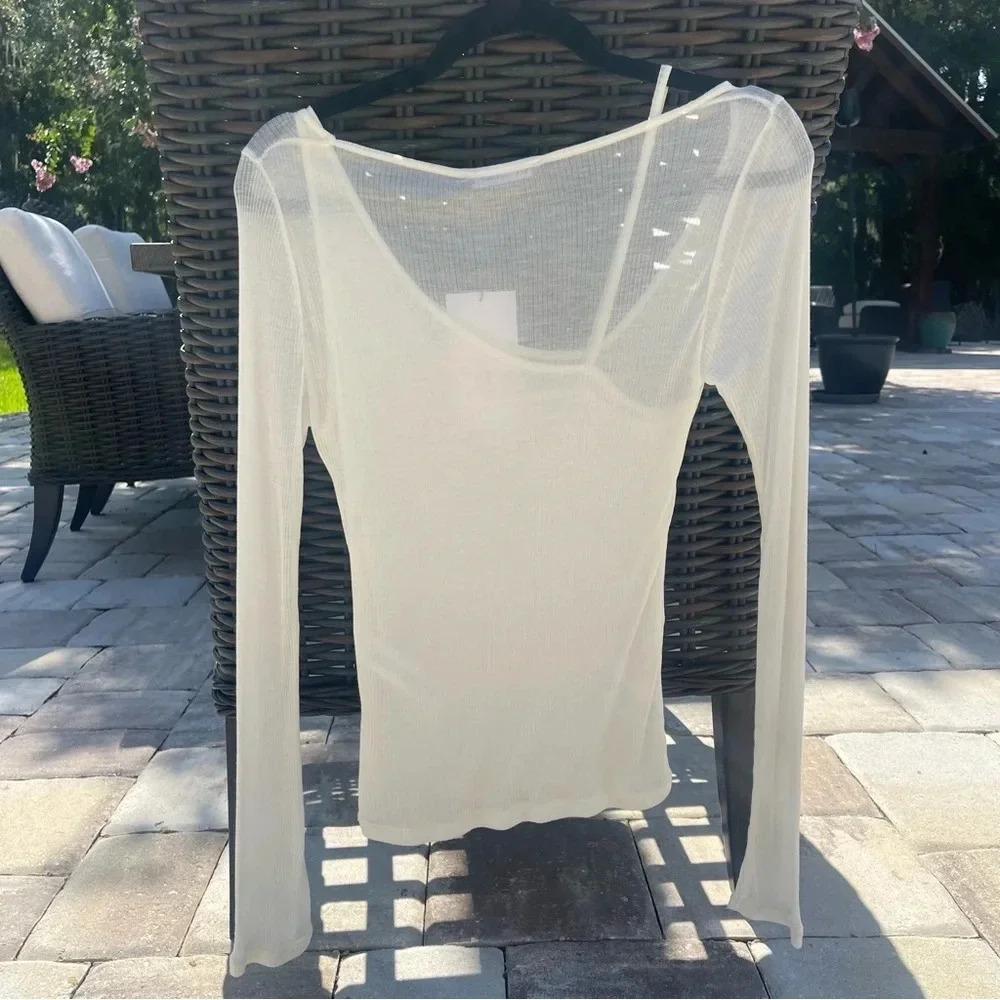 Zara Asymmetrical Sheer Layered Top in Off White Cream Ivory Size Medium NWT - Picture 4 of 5